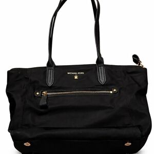 🖤Michael Kors Black Nylon Tote Bag Gold Hardware Zip Top